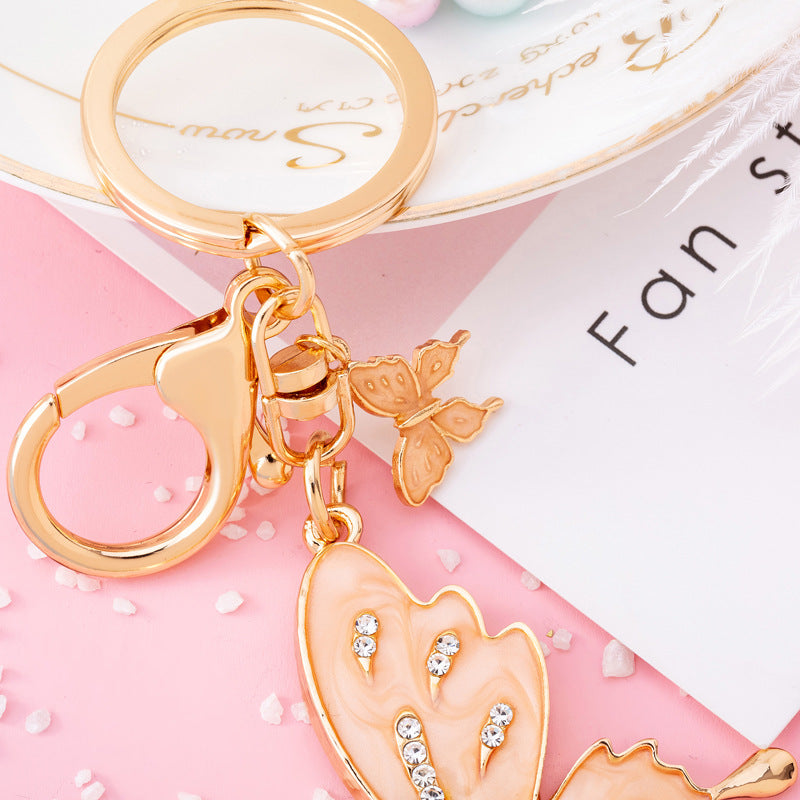 Wholesale Creative Diamond Inlaid Butterfly Metal Keychains